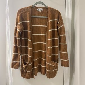 Pink Rose cardigan, warm for winter/fall seasons|light brown with white stripes